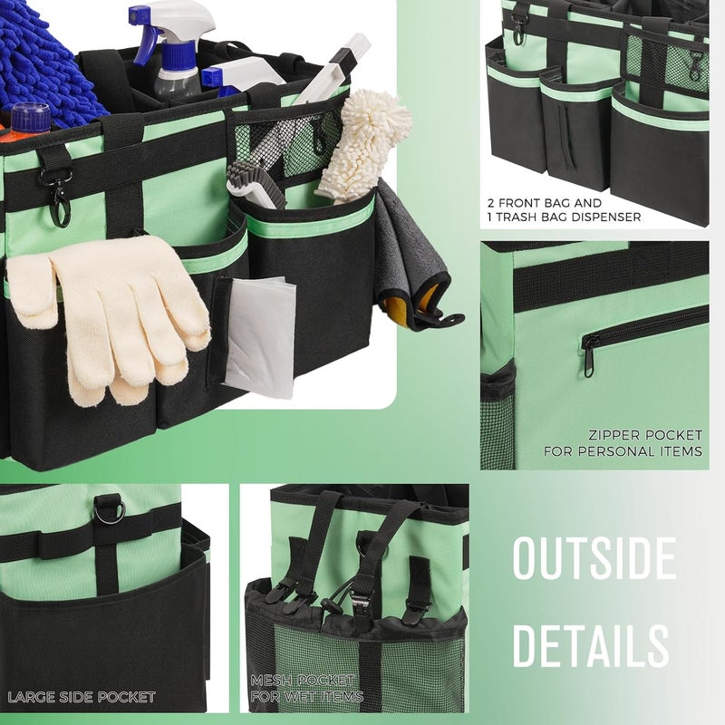SCAVATA Wearable Cleaning Caddy, Cleaning Caddy Supplies Organizer with Handle & Shoulder Straps for Housekeepers, Under Sink & Car Cleaning Tool Organizers Bag with 4 Foldable Divider (MintGreen) - Image 4